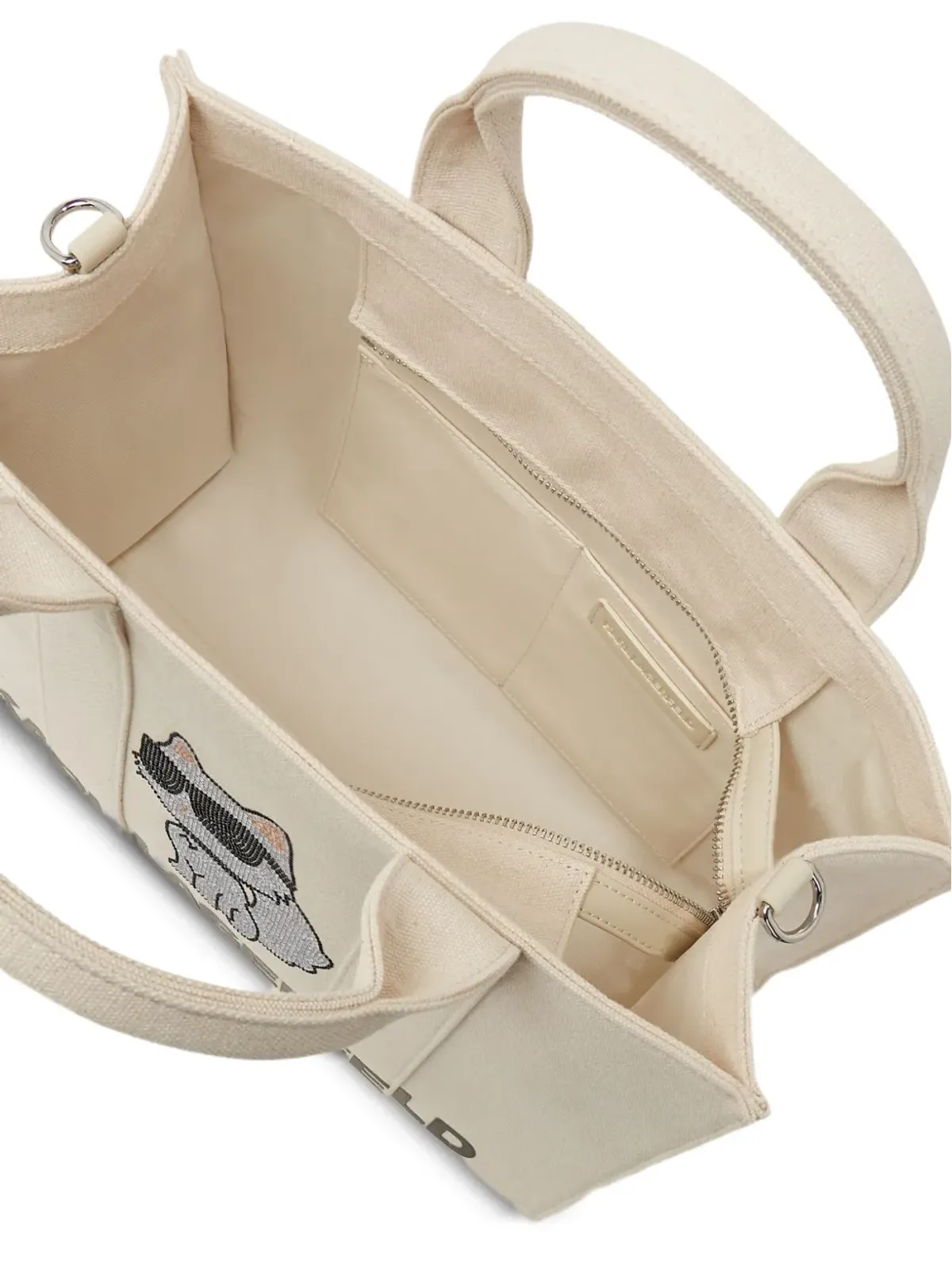 Karl Lagerfeld ベージュのChoupetteキャットモチーフ クリスタル装飾 トートバッグ - 画像3