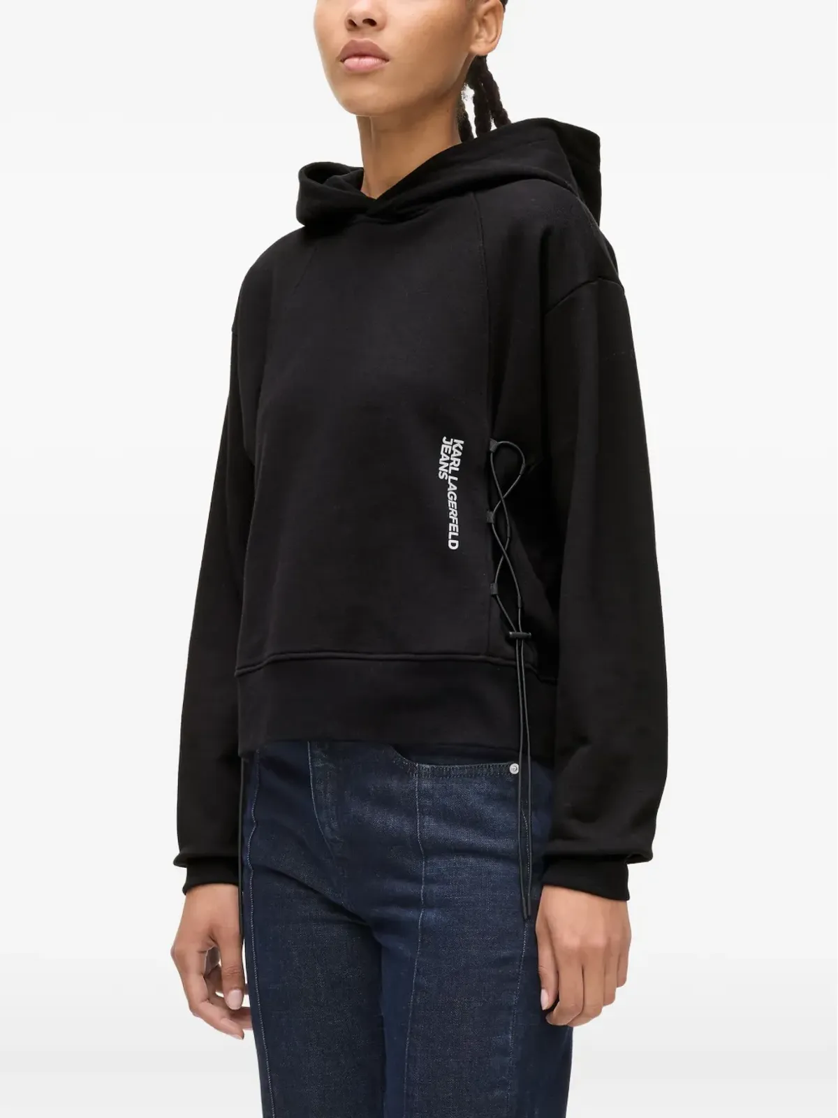 Karl Lagerfeld Jeans レースアップディテールのフード付きパーカー - ブラック - 画像3