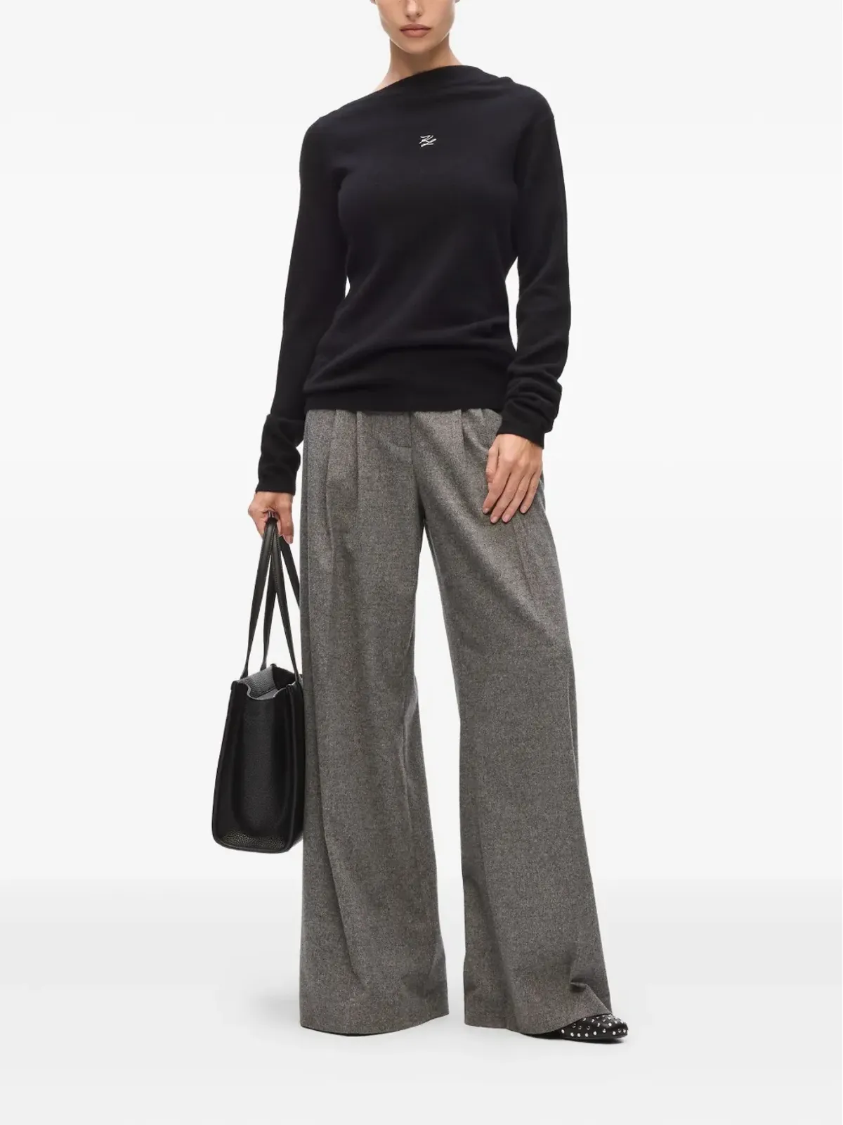 Karl Lagerfeld アシンメトリックネックライン カシミアセーター - ブラック - 画像2