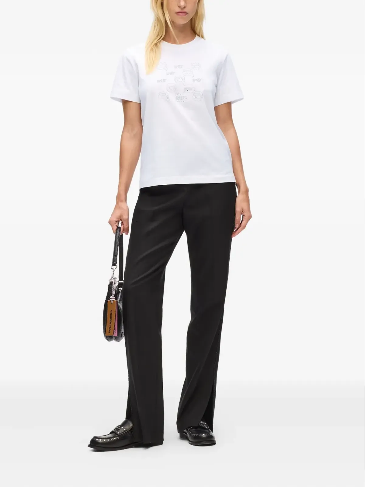 Karl Lagerfeld Ikon ロゴプリント入り ラインストーン付き Tシャツ - 画像2