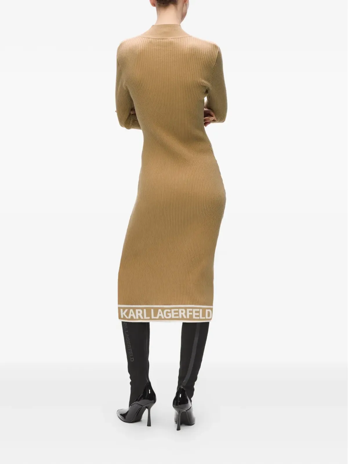Karl Lagerfeld ロゴトリム リブ編みミディドレス - 画像4