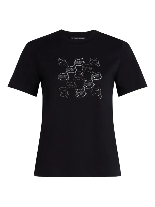 Karl Lagerfeld Karl Lagerfeld ラインストーン猫顔Tシャツの商品画像