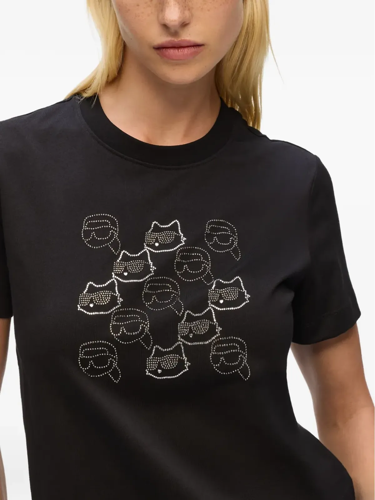 Karl Lagerfeld ラインストーン猫顔Tシャツ - 画像5