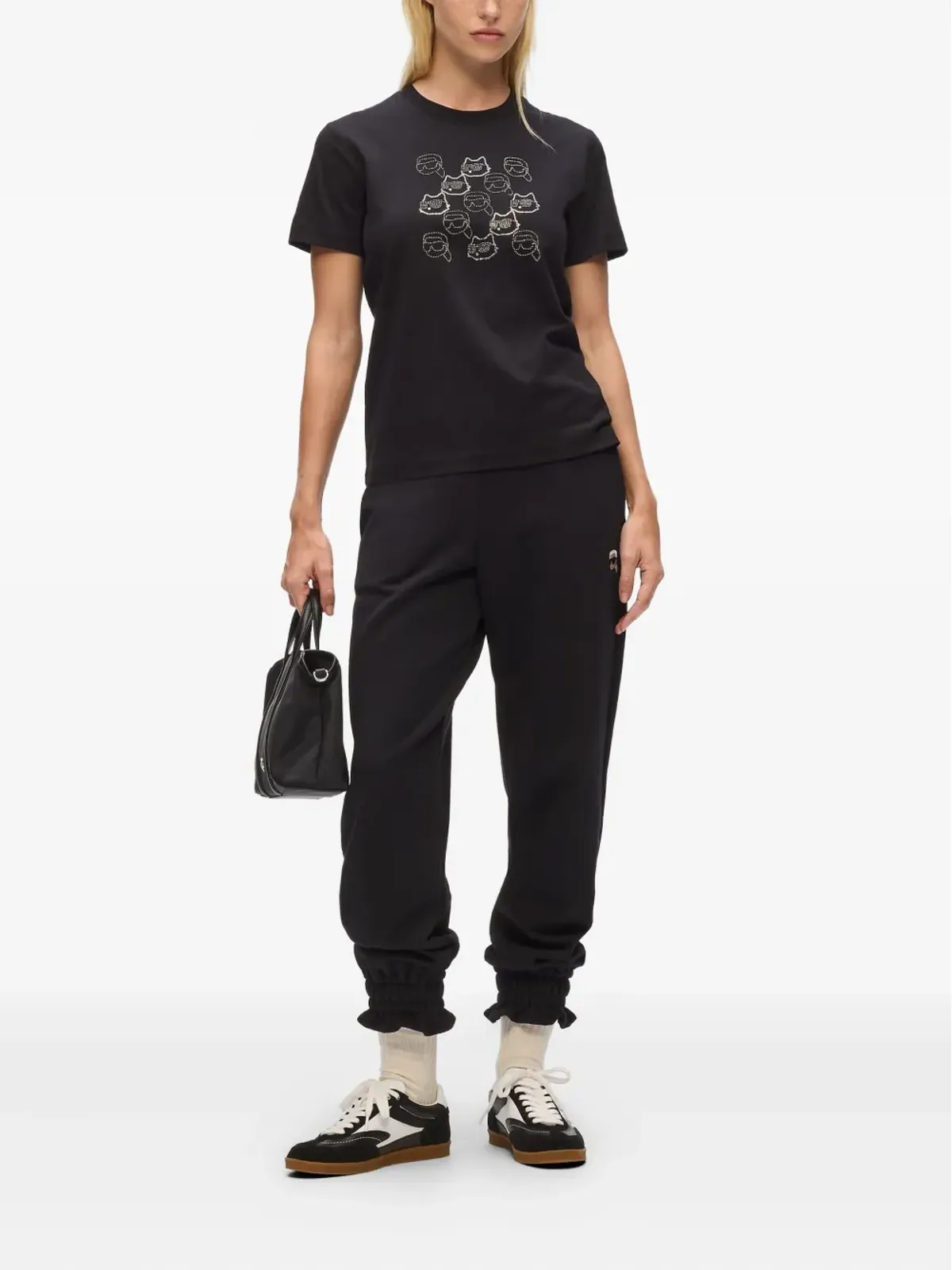 Karl Lagerfeld ラインストーン猫顔Tシャツ - 画像2