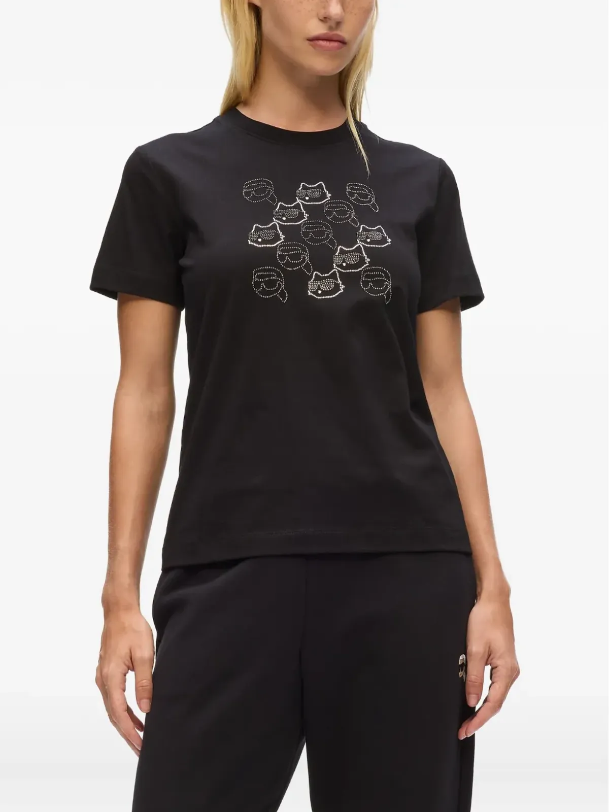 Karl Lagerfeld ラインストーン猫顔Tシャツ - 画像3