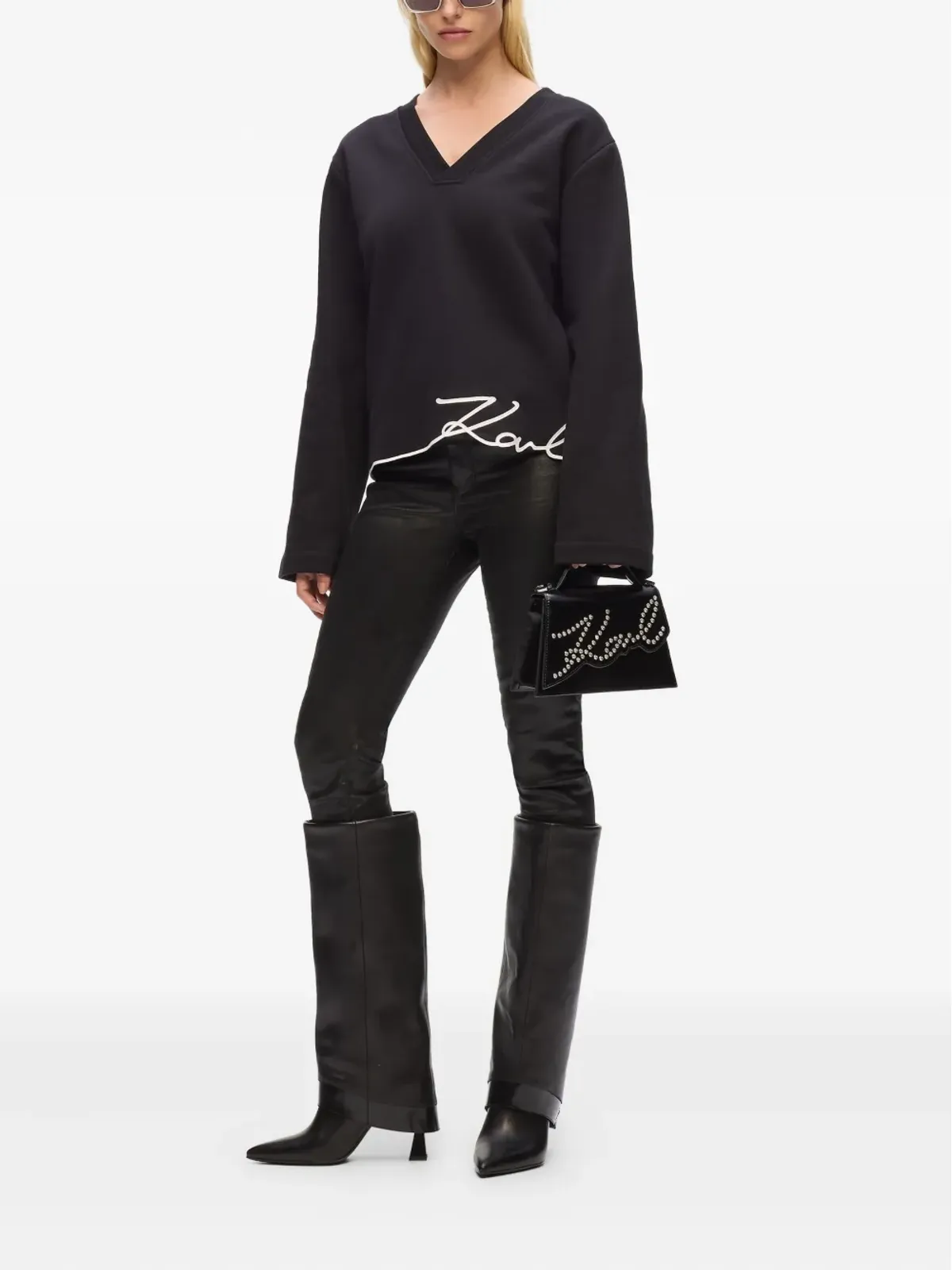 Karl Lagerfeld サインヘム Vネック セーター - 画像2