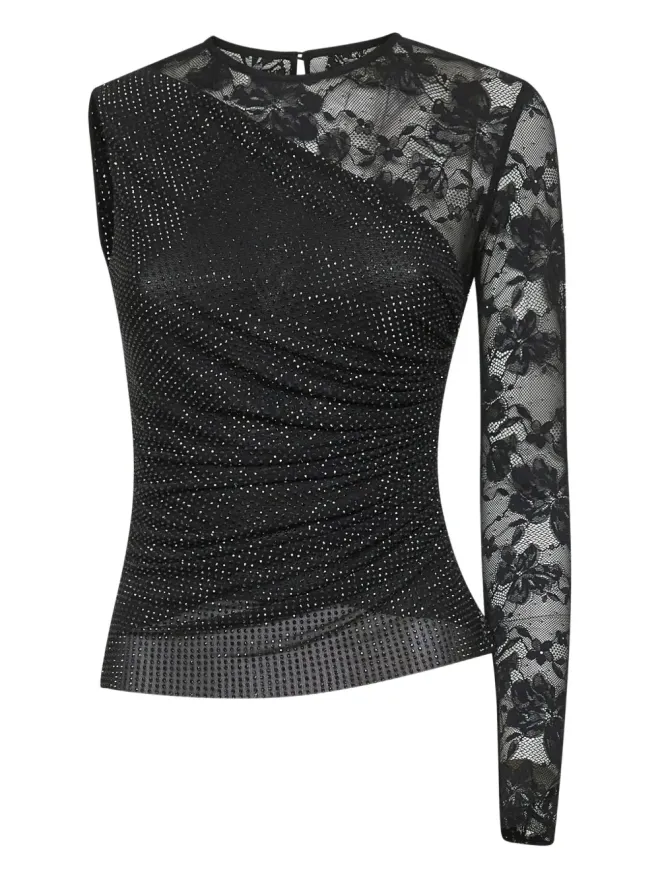 self-portrait Self-Portrait rhinestone-embellished lace top - Blackの商品画像