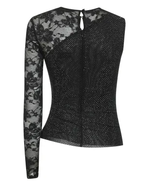 Self-Portrait rhinestone-embellished lace top - Black - サムネイル2