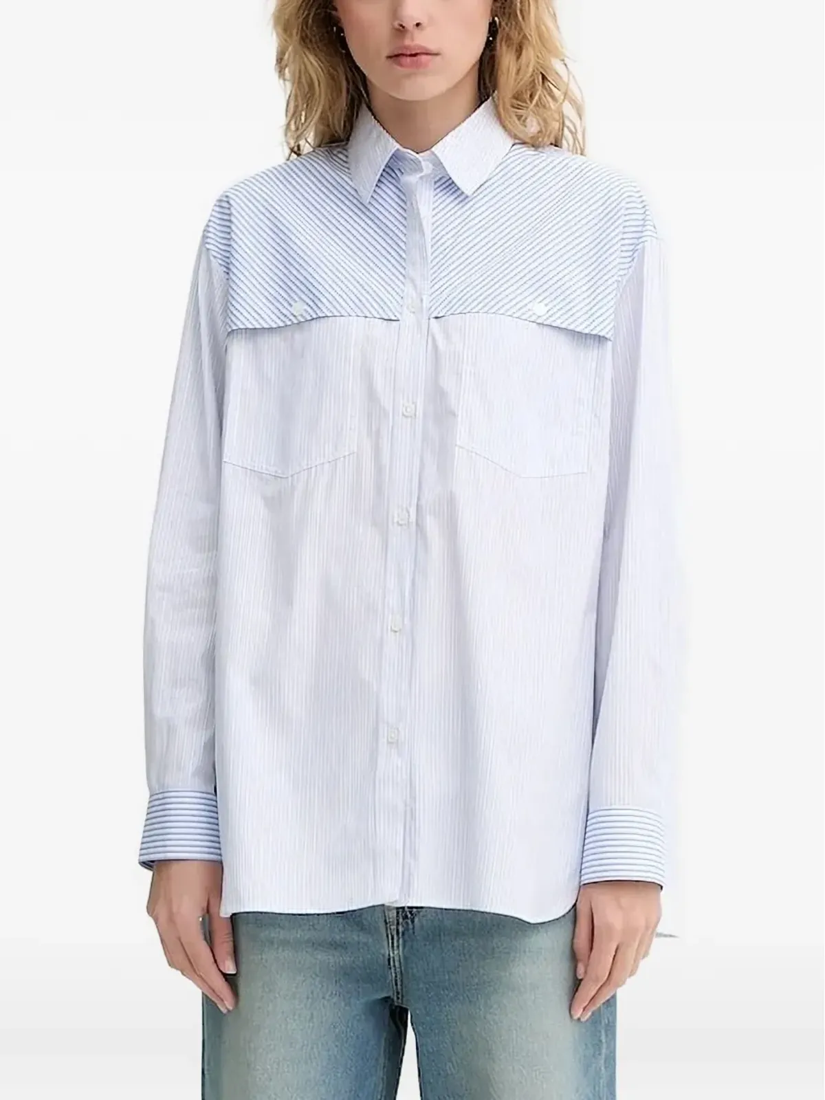 PS Paul Smith ブルーのストライプ柄パネルシャツ - 画像1