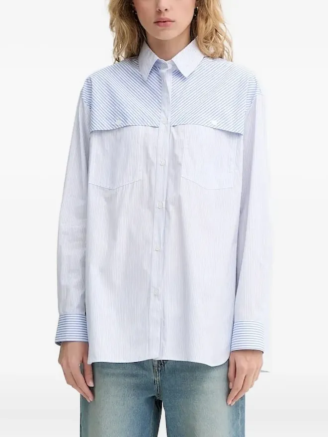 PS Paul Smith PS Paul Smith ブルーのストライプ柄パネルシャツの商品画像