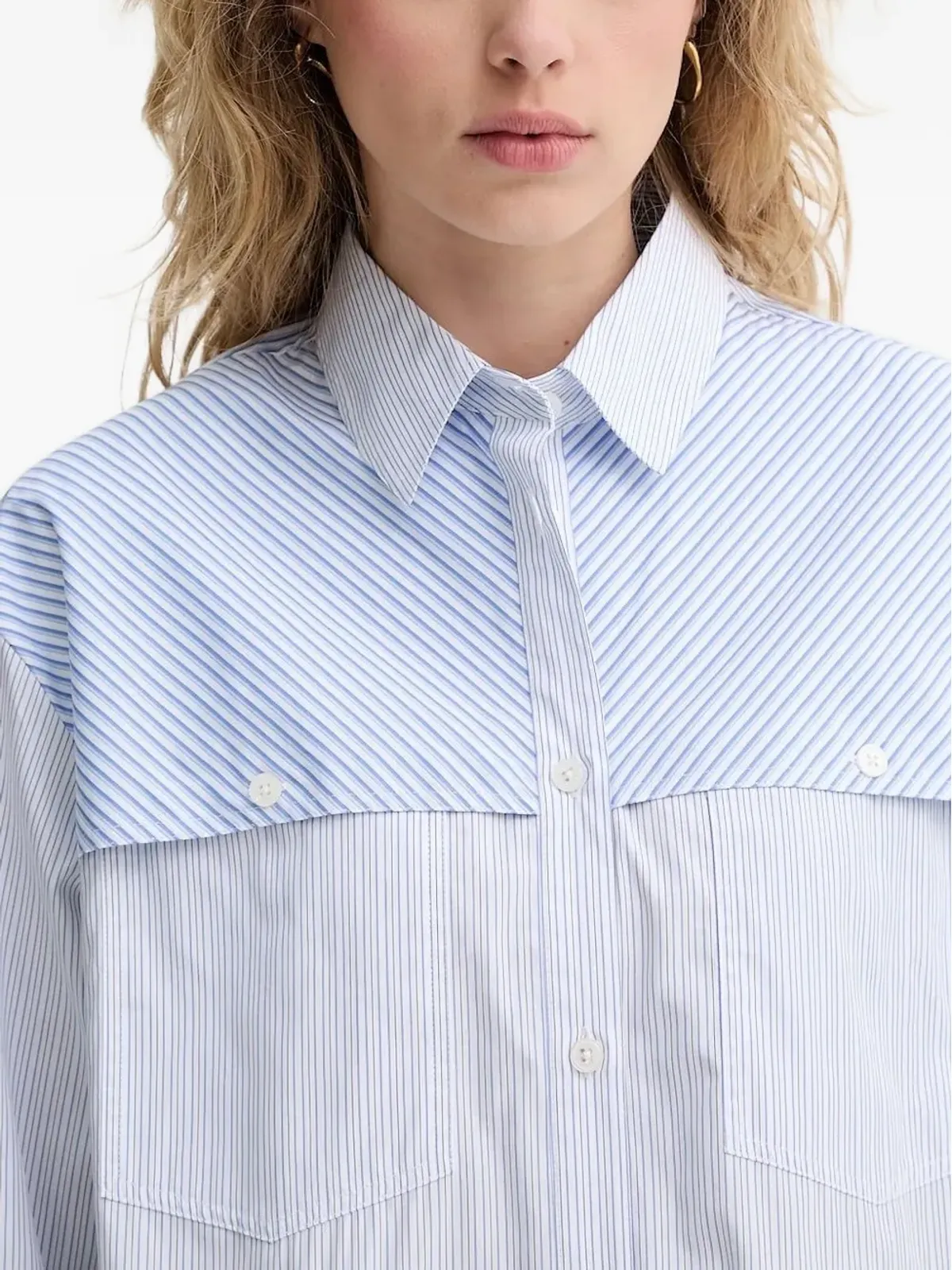 PS Paul Smith ブルーのストライプ柄パネルシャツ - 画像3