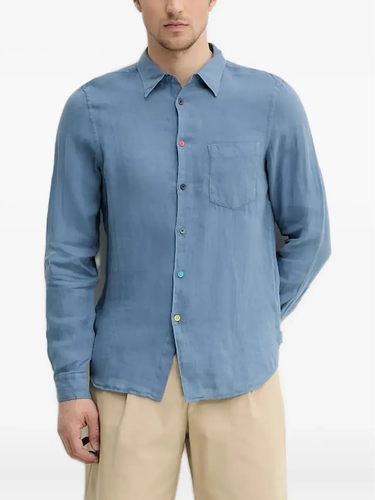 PS Paul Smith 多色ボタン入りリネンシャツ - Blue - 画像1