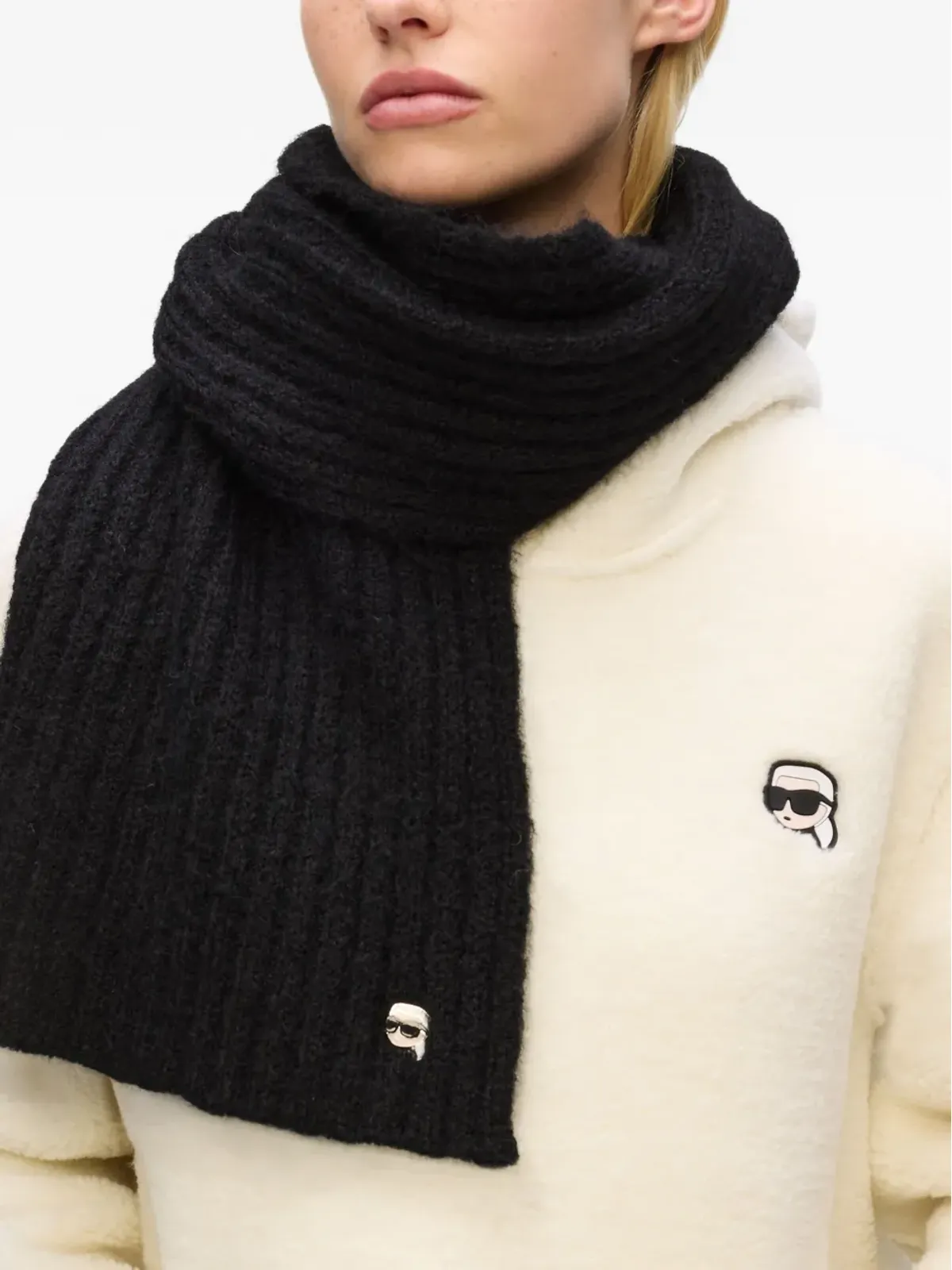 Karl Lagerfeld リブ編み Ikonディテール スカーフ - ブラック - 画像4
