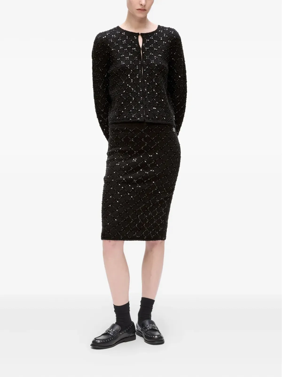 Karl Lagerfeld ブラックのスパンコール装飾ニットカーディガン - 画像2