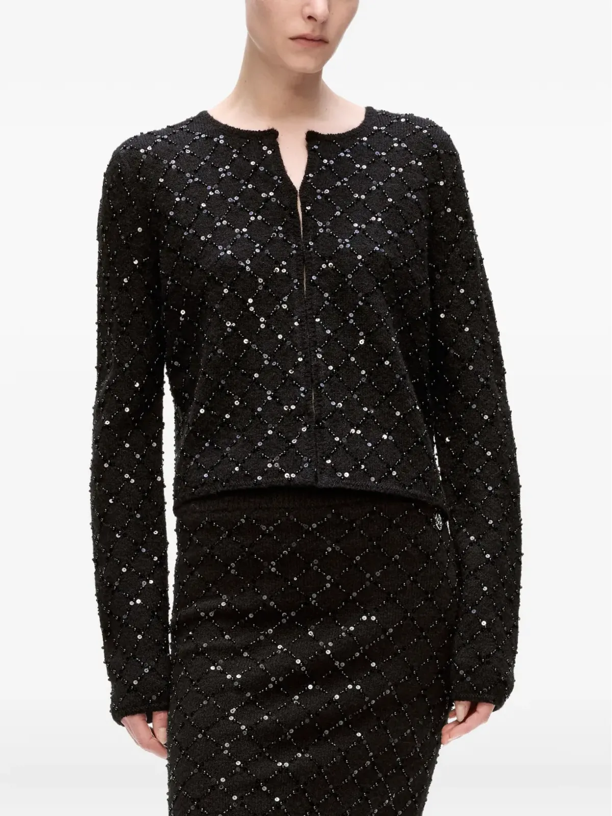 Karl Lagerfeld ブラックのスパンコール装飾ニットカーディガン - 画像4