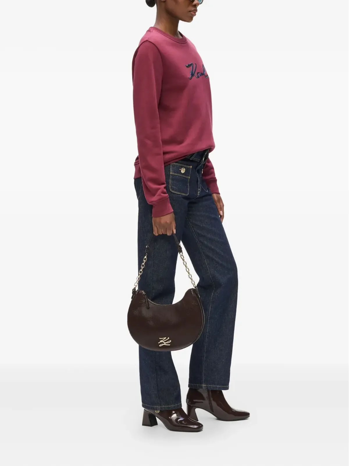 Karl Lagerfeld K/Autograph ナップラック ムーン ショルダーバッグ ブラウン - 画像2