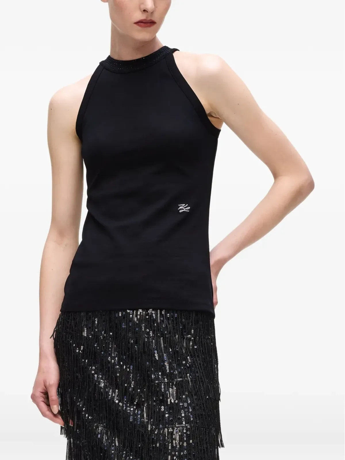 Karl Lagerfeld ラインストーン付きホルターネックトップ - 画像4