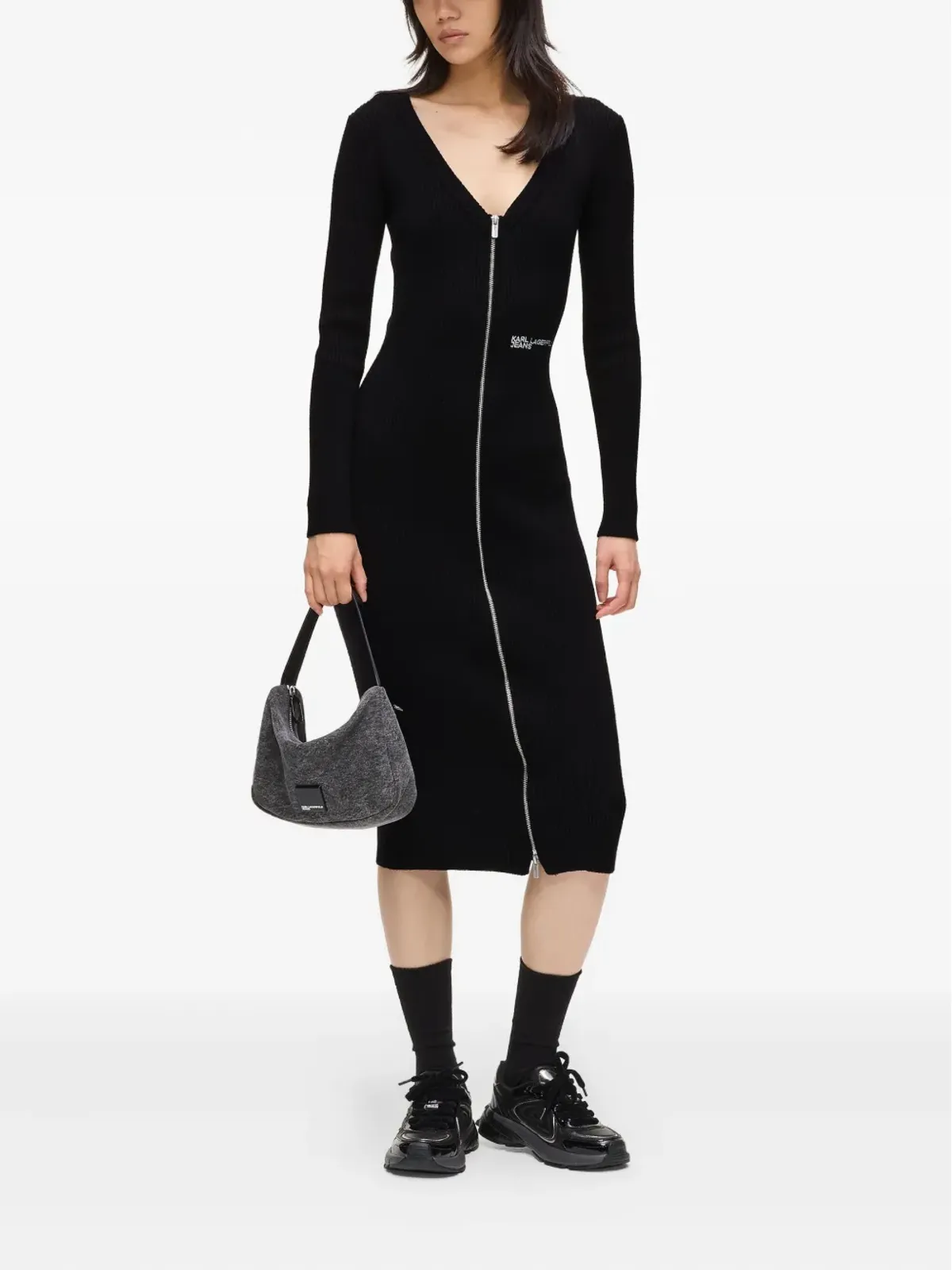 Karl Lagerfeld Jeans ジップ前開きリブ編みニット ドレス - 画像2