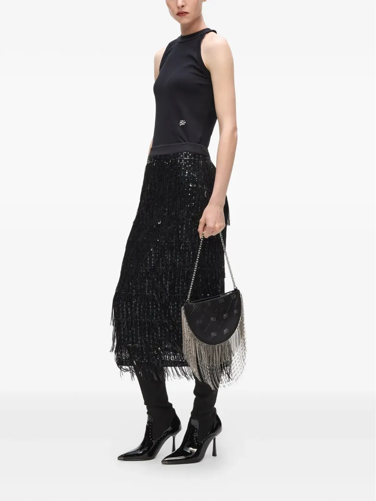 Karl Lagerfeld K-Soiree ラインストーンショルダーバッグ ブラック - 画像2