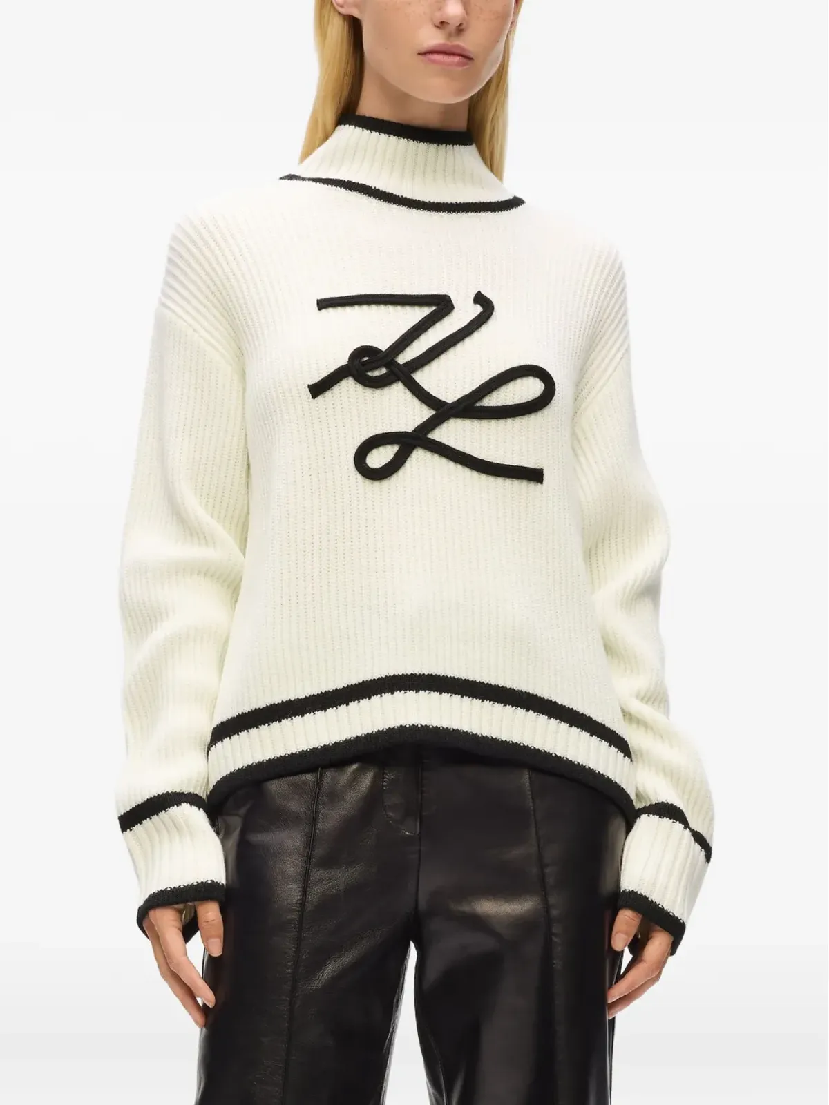 Karl Lagerfeld ロゴ刺繍入りリブニットセーター - 画像3