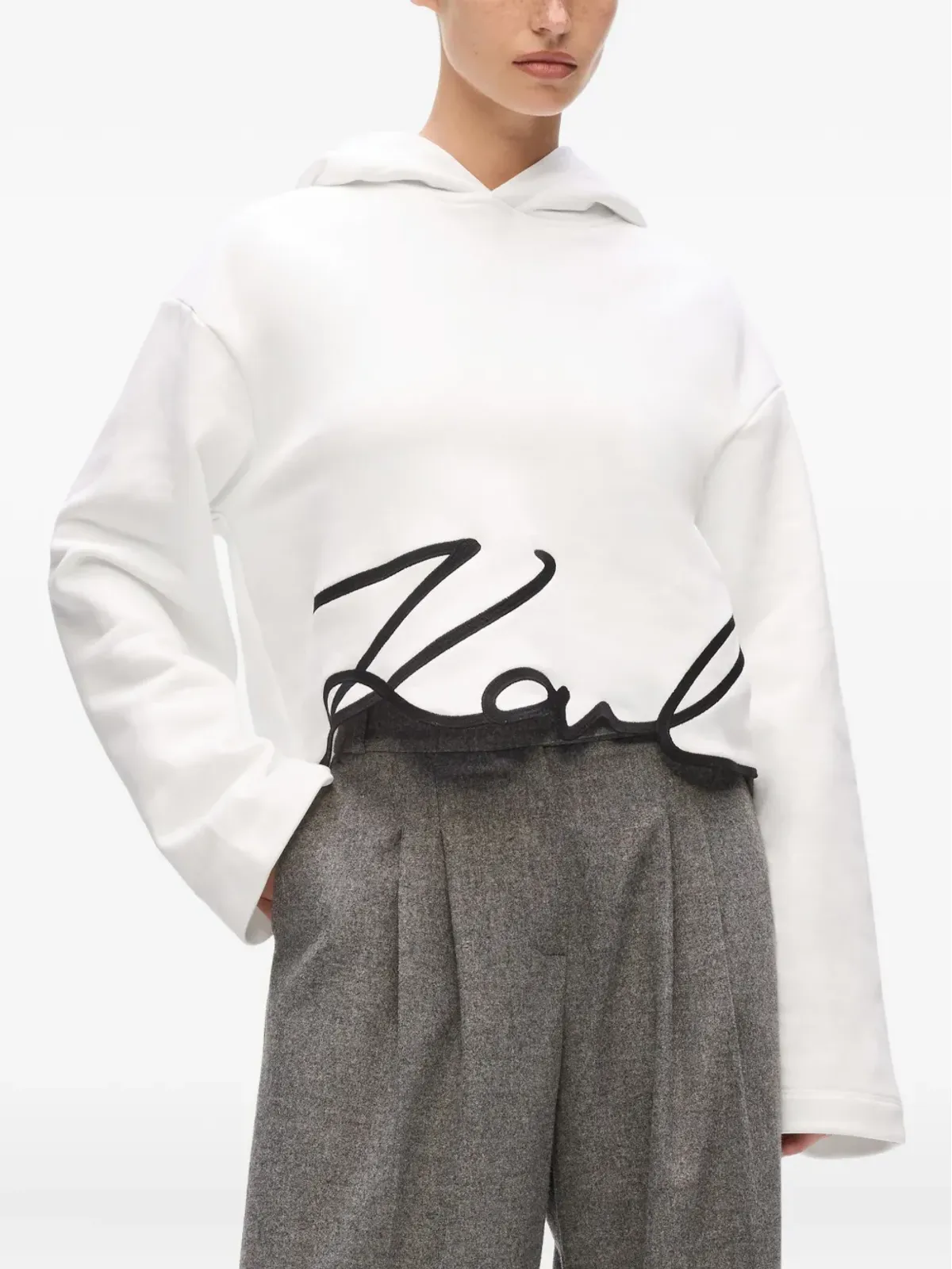 Karl Lagerfeld シグネチャーヘム付きフード付きセーター - White - 画像3