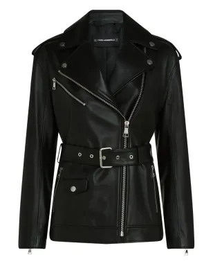 Karl Lagerfeld ベルト付きレザーバイカージャケット - ブラック - サムネイル1