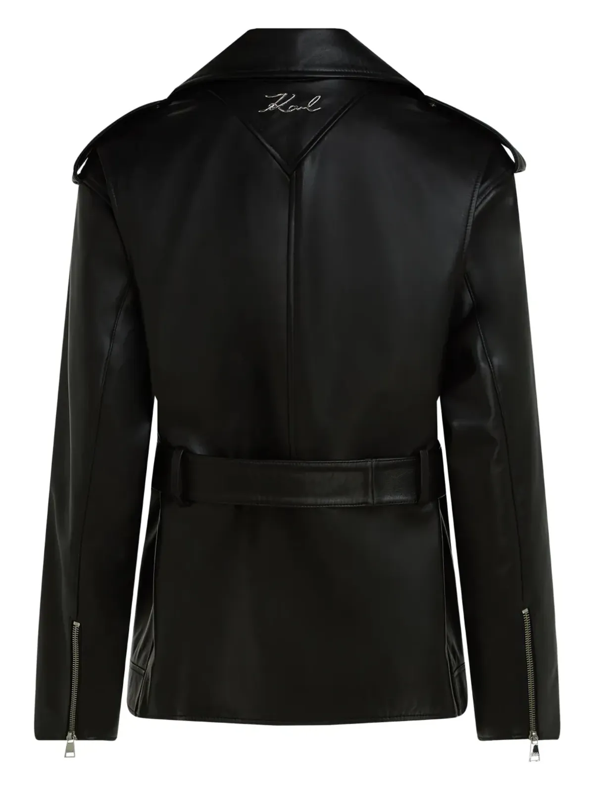 Karl Lagerfeld ベルト付きレザーバイカージャケット - ブラック - 画像5