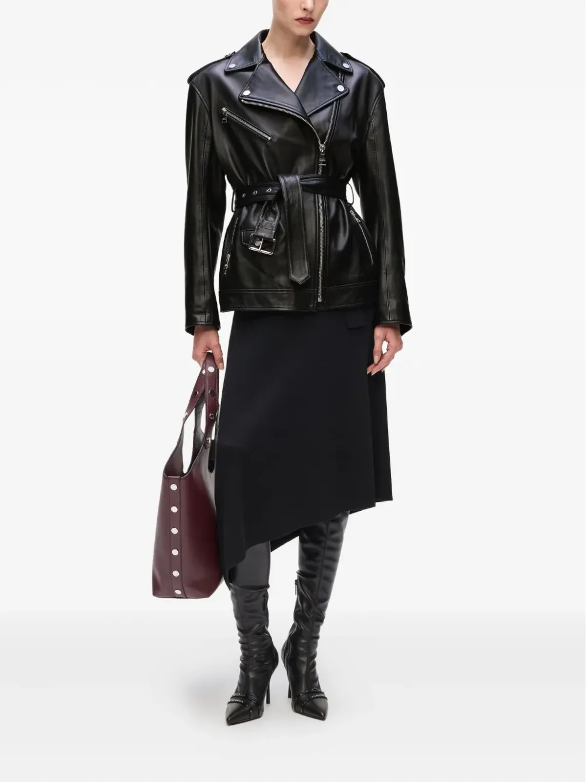 Karl Lagerfeld ベルト付きレザーバイカージャケット - ブラック - 画像2