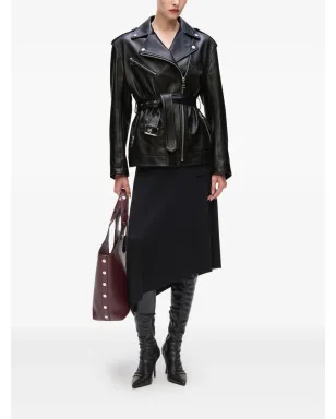 Karl Lagerfeld ベルト付きレザーバイカージャケット - ブラック - サムネイル2