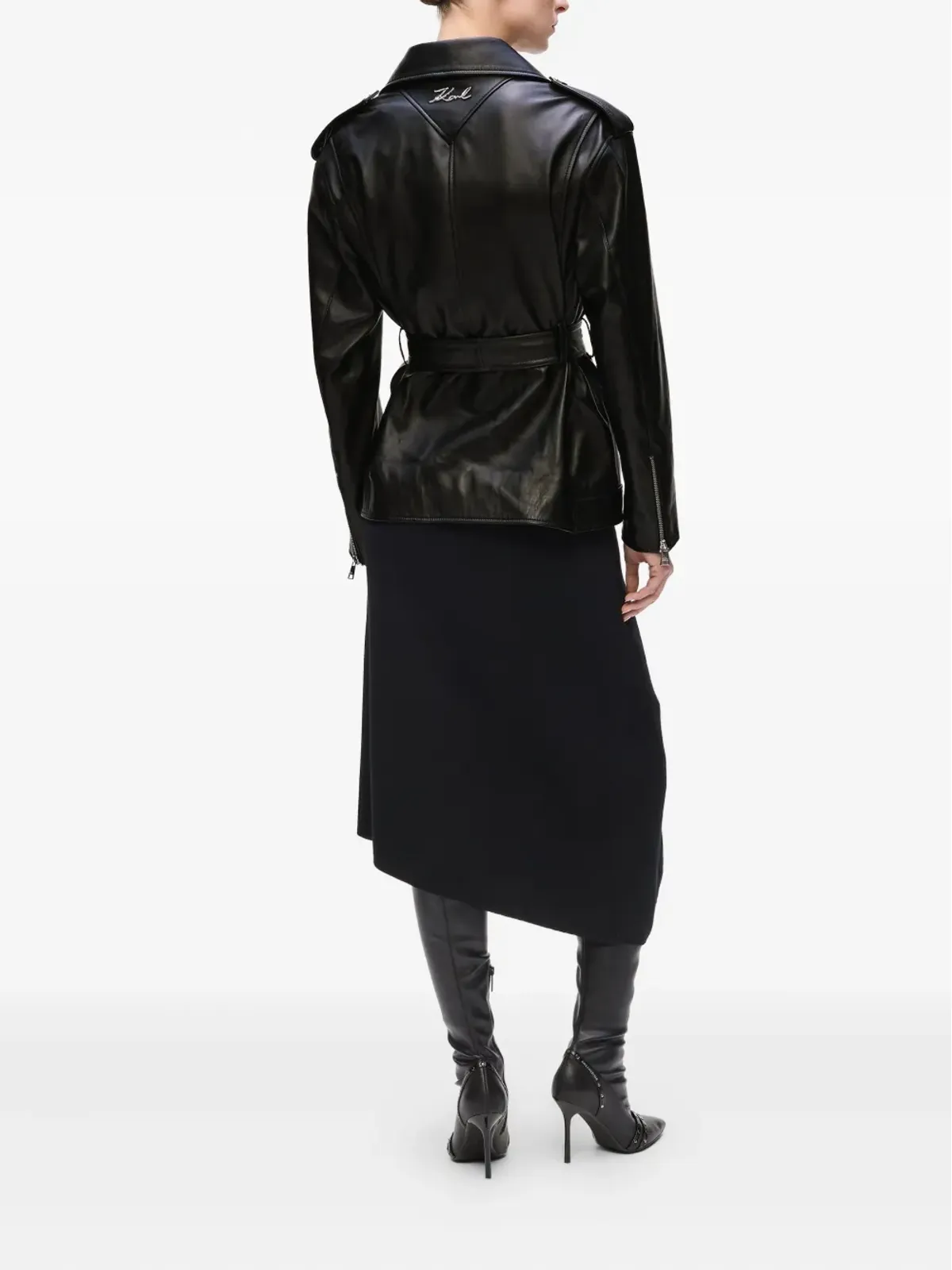 Karl Lagerfeld ベルト付きレザーバイカージャケット - ブラック - 画像3