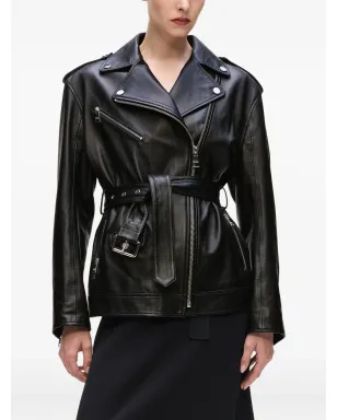 Karl Lagerfeld ベルト付きレザーバイカージャケット - ブラック - サムネイル4