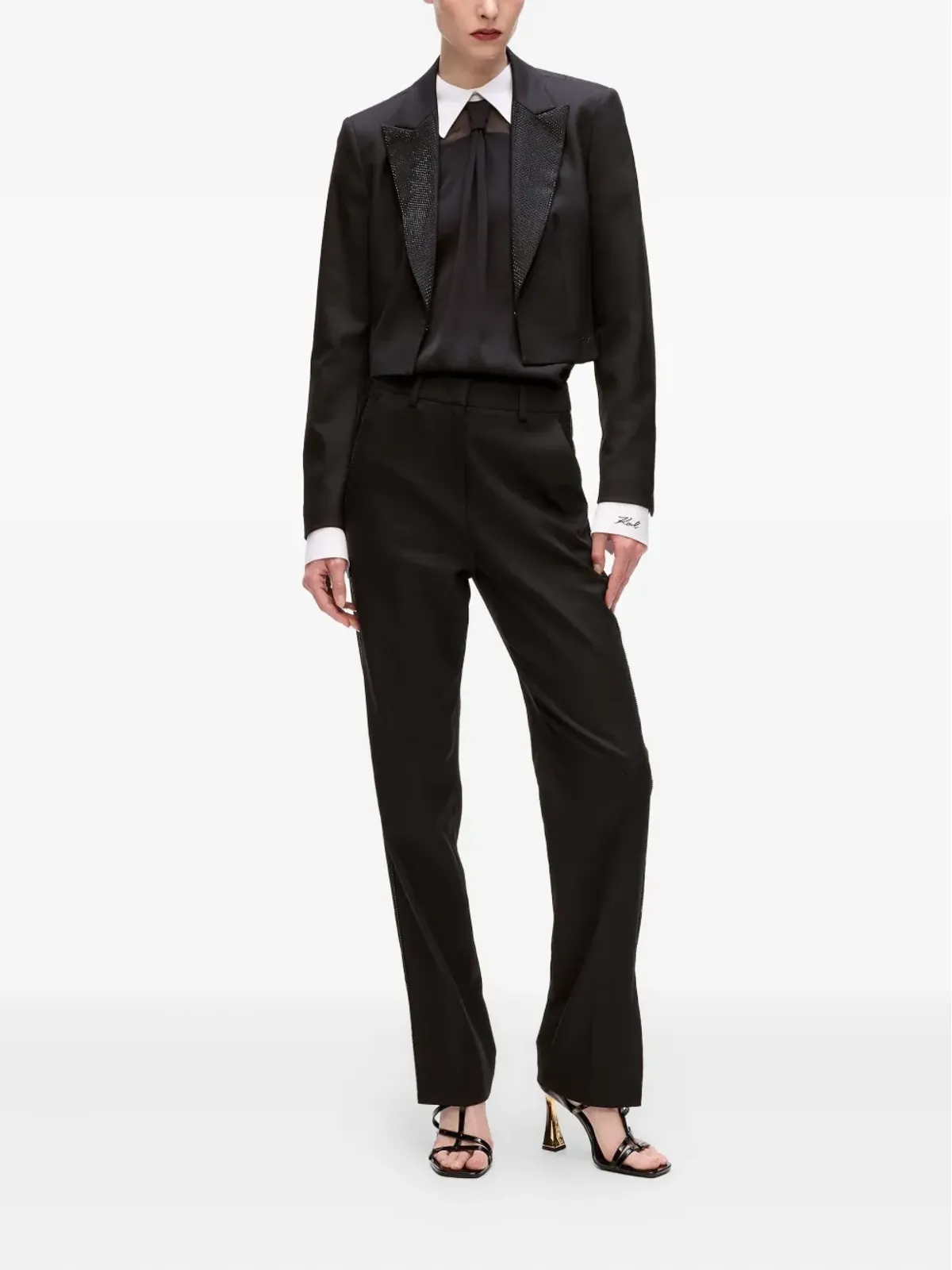 Karl Lagerfeld ラインストーン付きラペル クロップドジャケット - 画像2