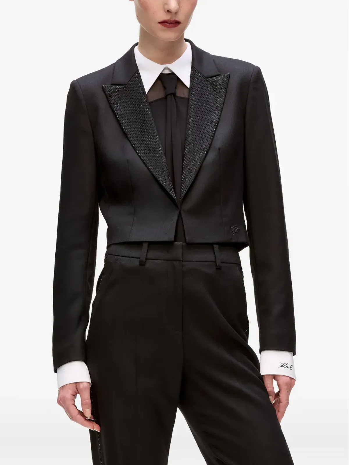 Karl Lagerfeld ラインストーン付きラペル クロップドジャケット - 画像4
