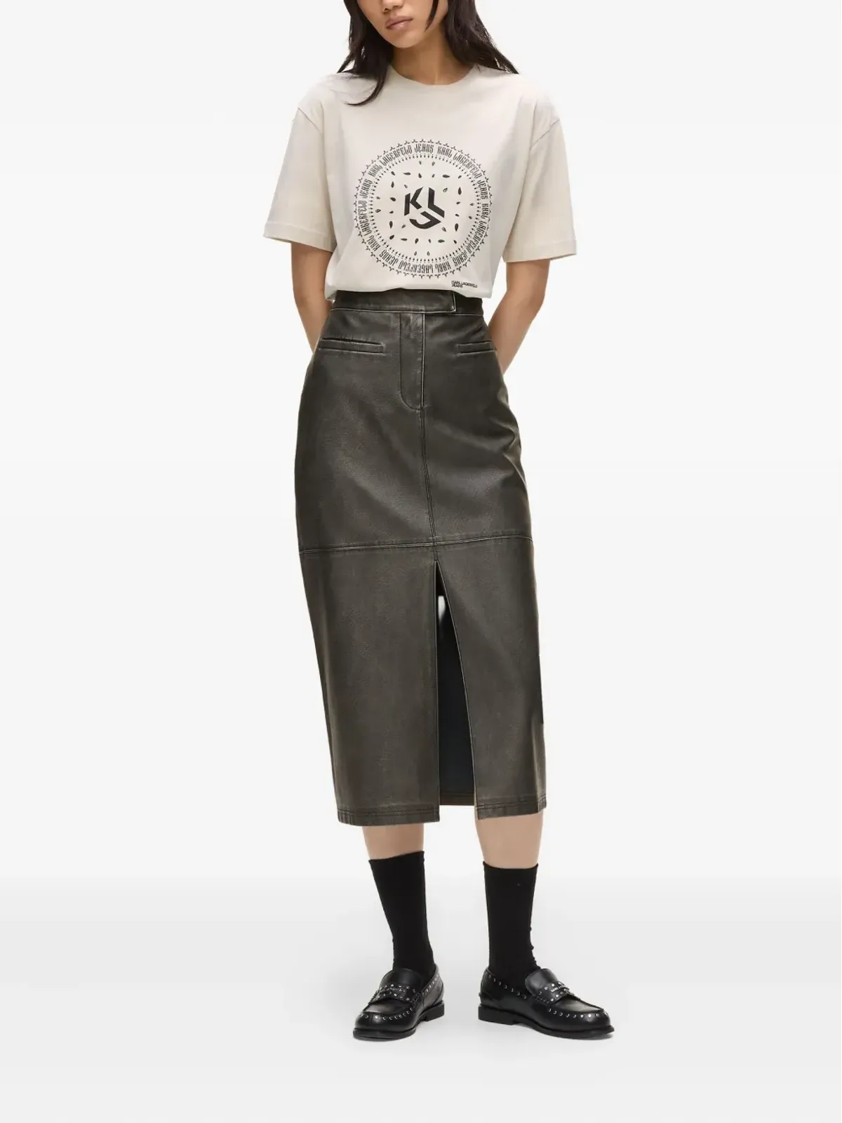 Karl Lagerfeld Jeans ダメージ加工 スプリットフロント スカート - 画像2