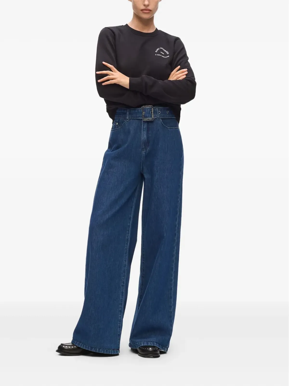 Karl Lagerfeld ベルト付きワイドレッグパンツ - 画像2