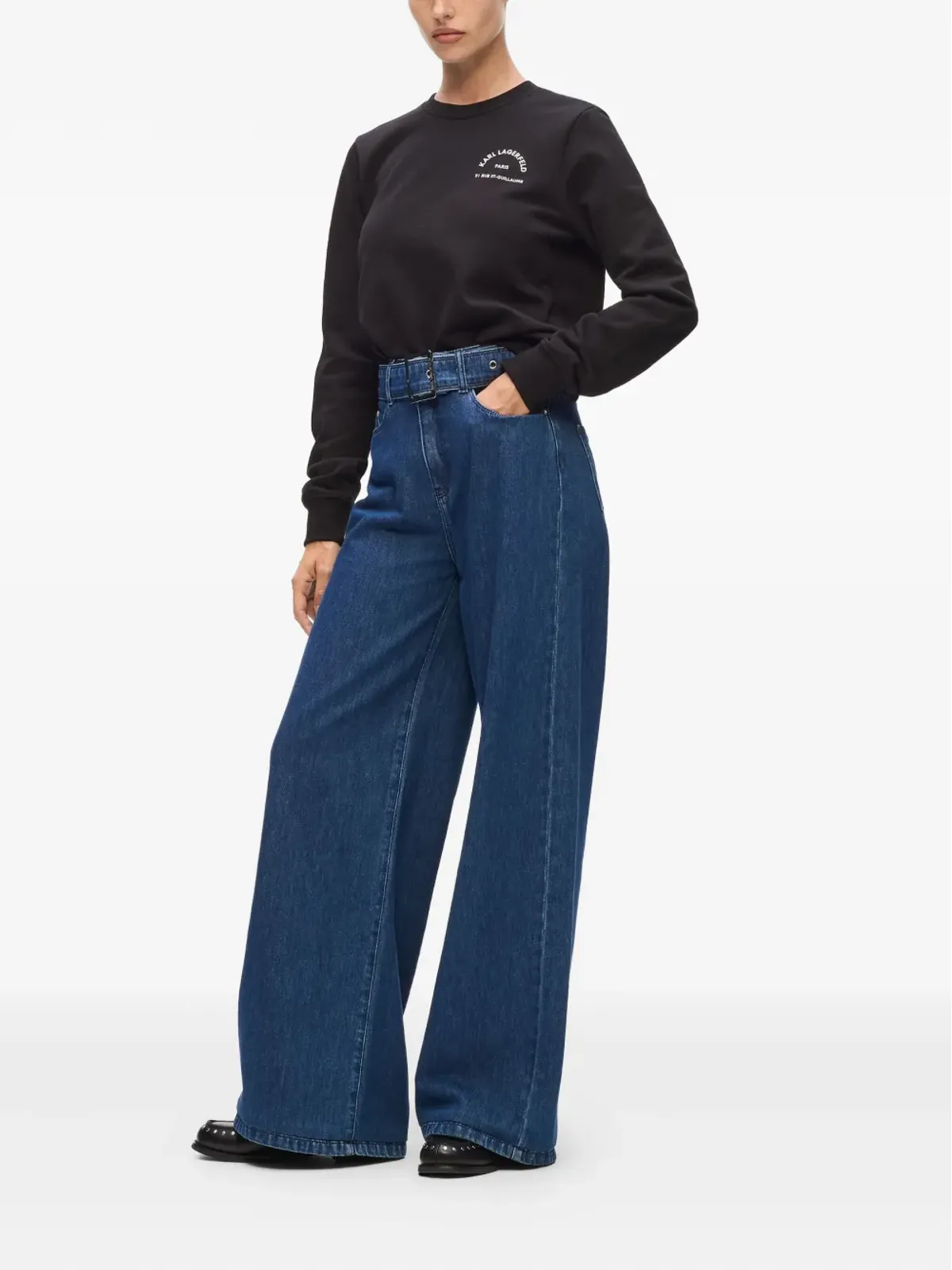 Karl Lagerfeld ベルト付きワイドレッグパンツ - 画像3