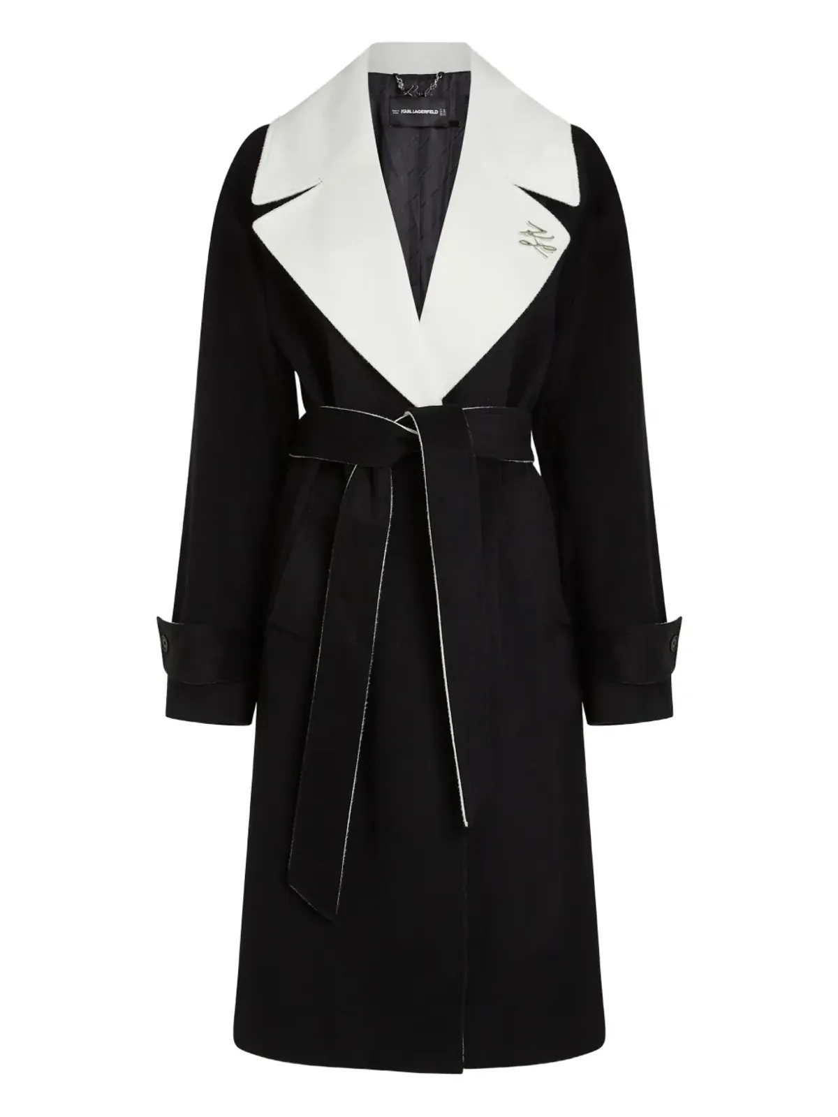 Karl Lagerfeld クラシック・コントラストカラー・ベルト付きコート - 画像1