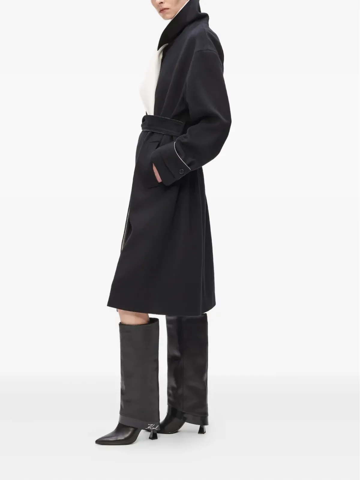 Karl Lagerfeld クラシック・コントラストカラー・ベルト付きコート - 画像3