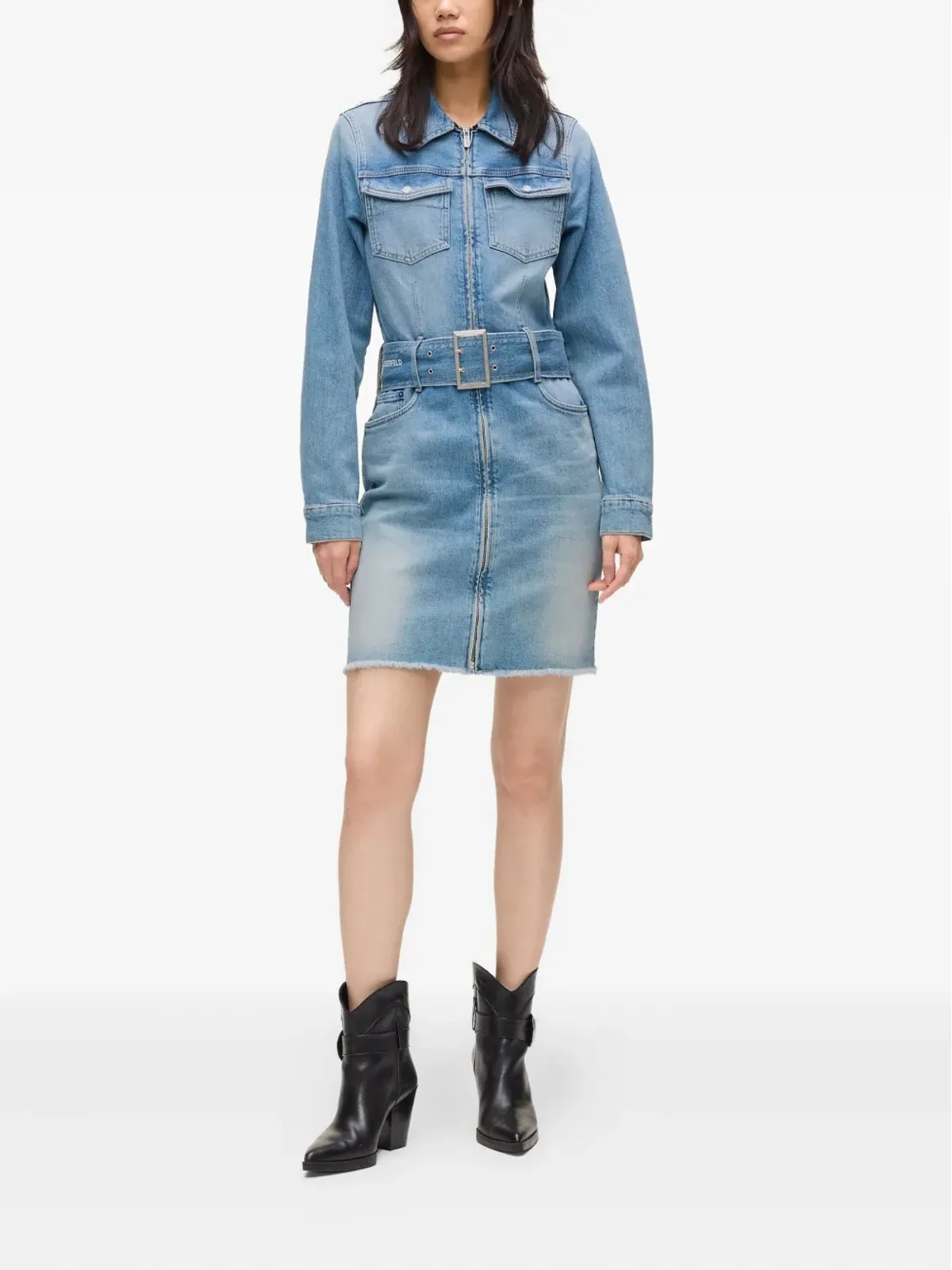 Karl Lagerfeld Jeans デニムドレス ベルト付きジップフロント ブルー - 画像2