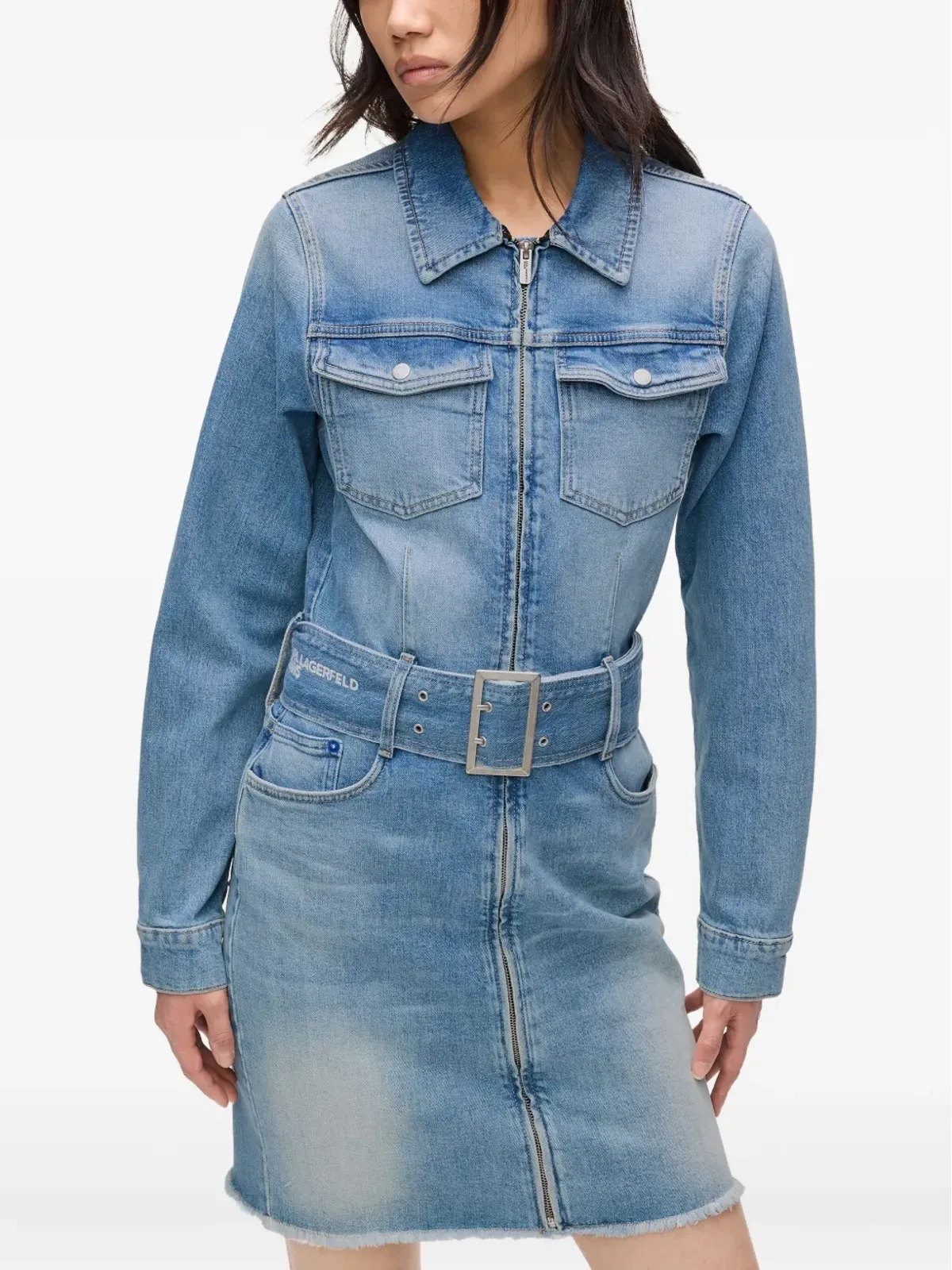 Karl Lagerfeld Jeans デニムドレス ベルト付きジップフロント ブルー - 画像4