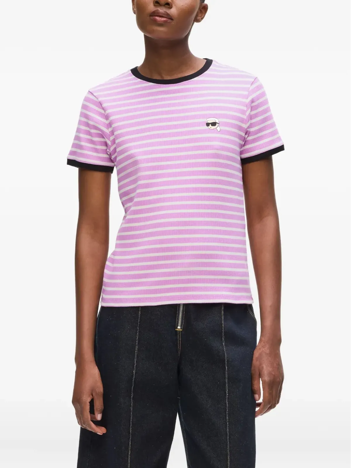 Karl Lagerfeld ストライプTシャツ - ピンク - 画像3