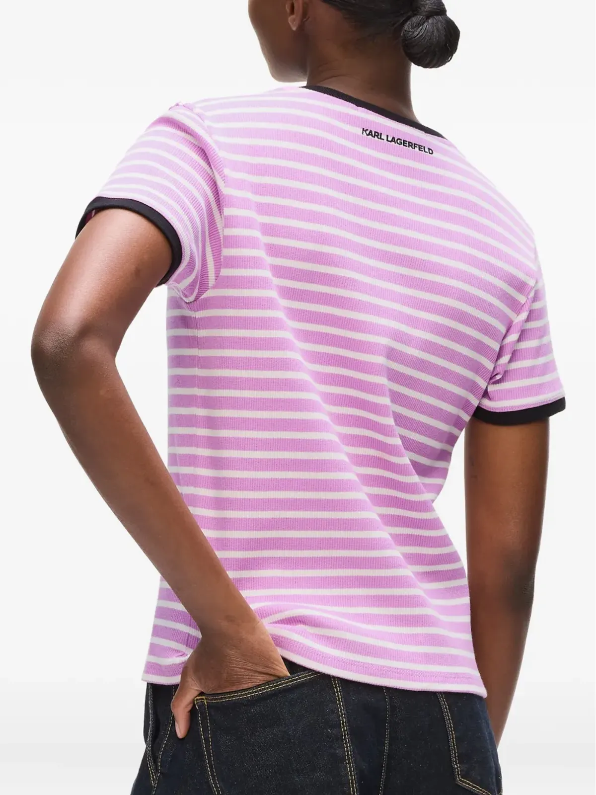 Karl Lagerfeld ストライプTシャツ - ピンク - 画像4