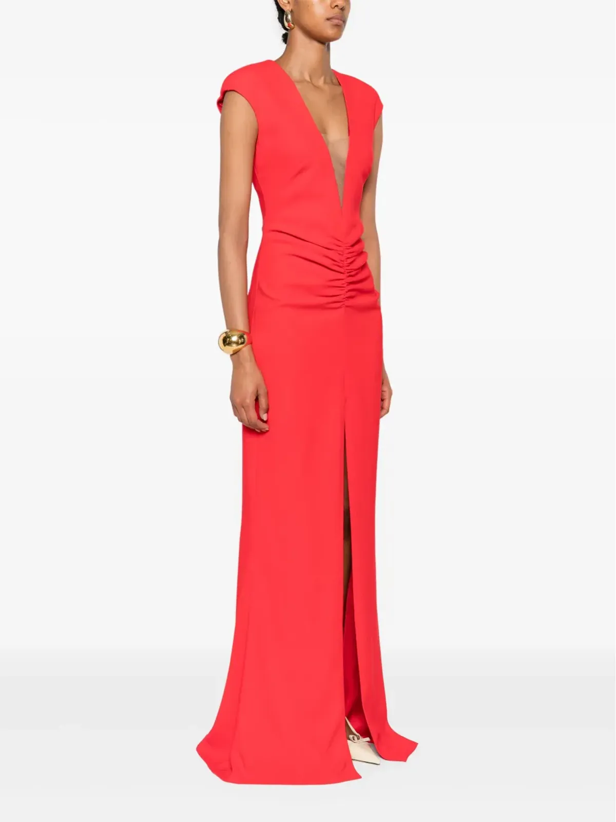 SILK LOVE & LACE ルーシュドフロント・スプリットマキシドレス - 画像3
