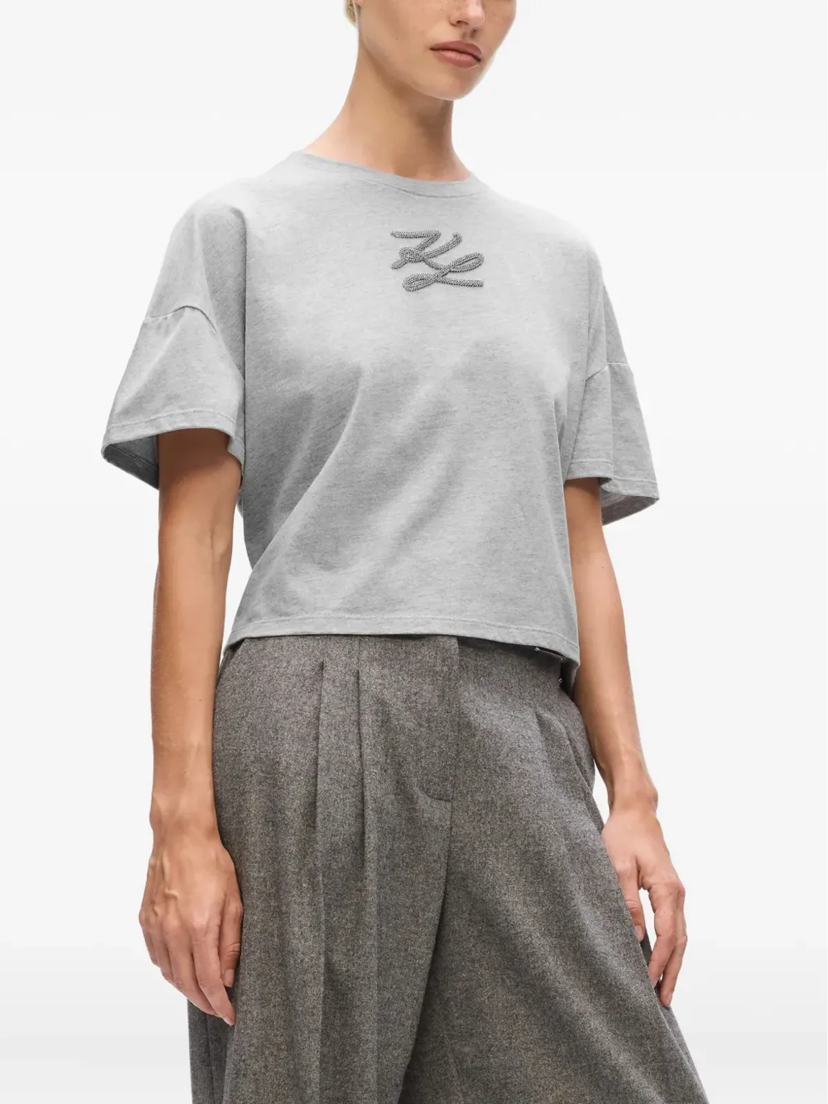 Karl Lagerfeld K/Autograph スパンコール付き Tシャツ（グレー） - 画像3