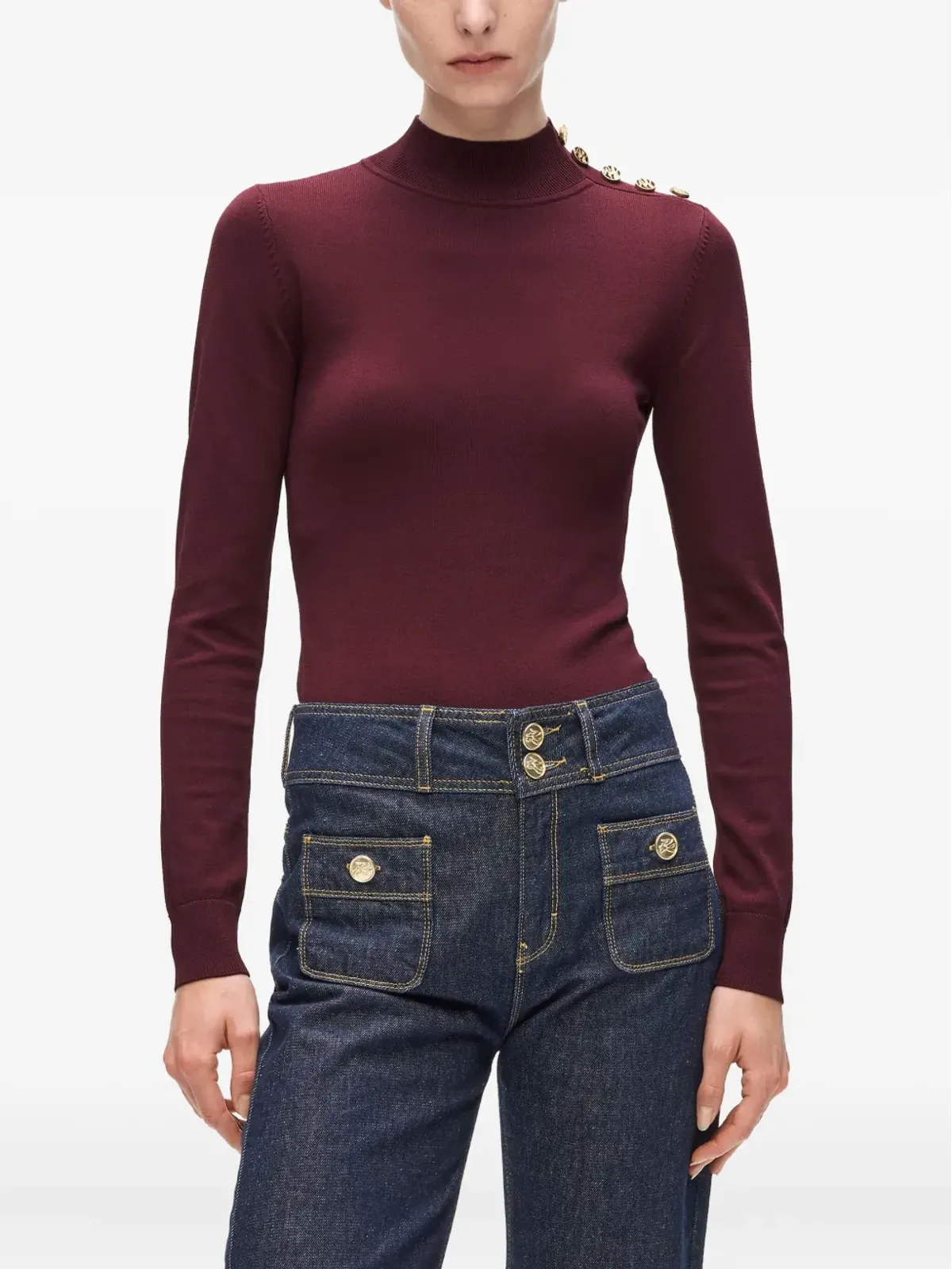 Karl Lagerfeld モックネック ニットトップ - レッド - 画像4