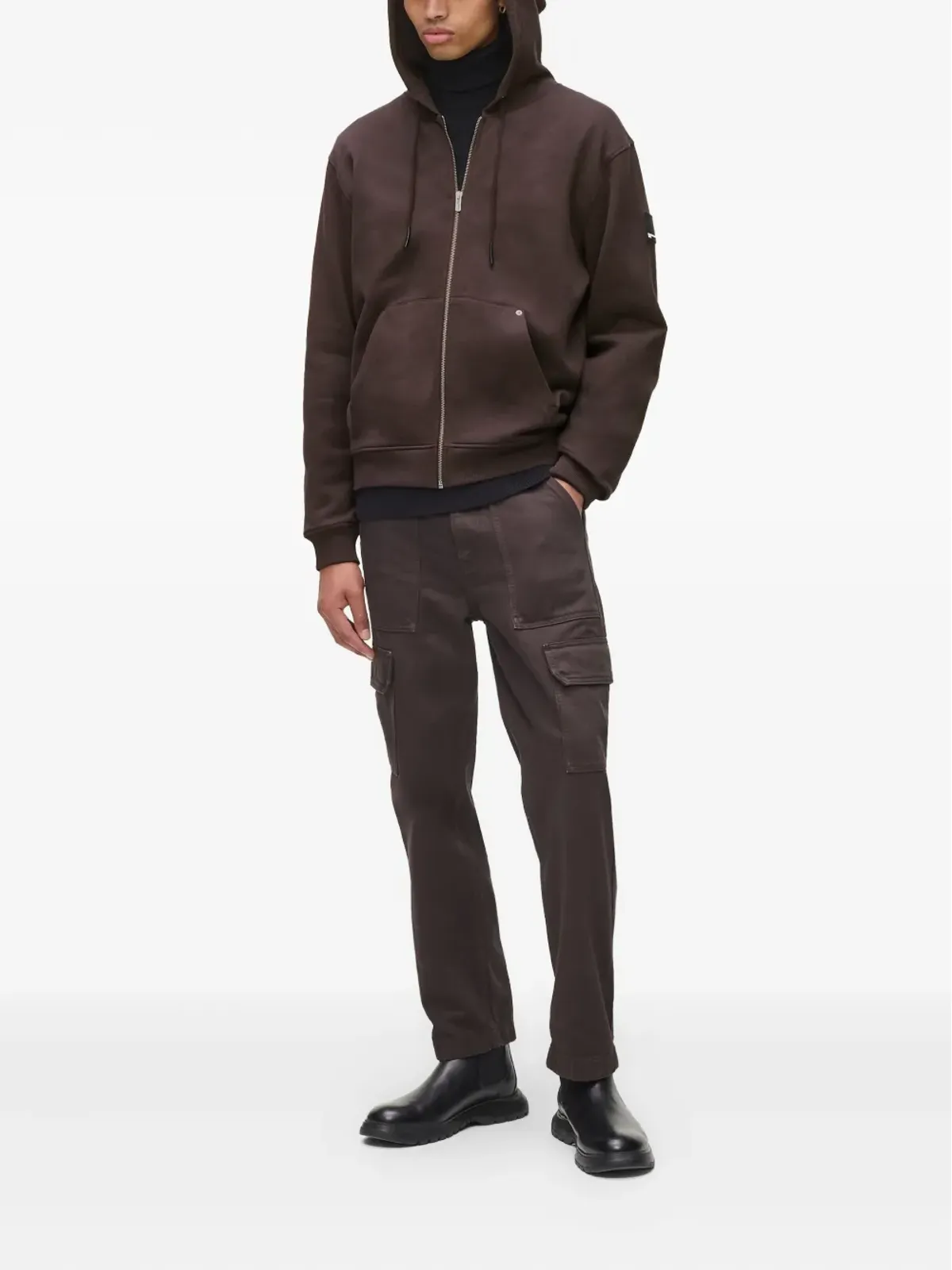 Karl Lagerfeld Jeans パッチ付きジップアップフードパーカー（ブラウン） - 画像2