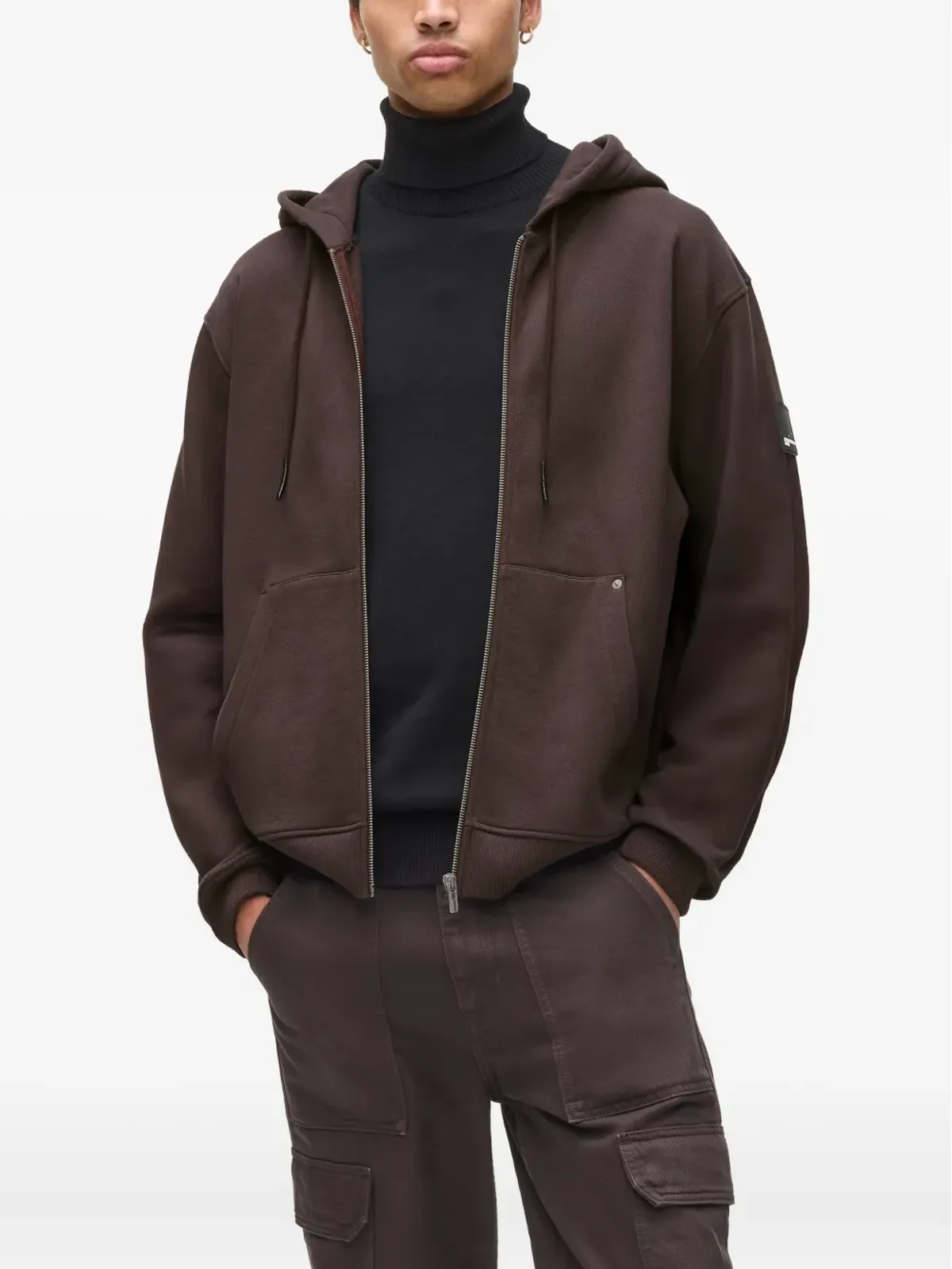 Karl Lagerfeld Jeans パッチ付きジップアップフードパーカー（ブラウン） - 画像3
