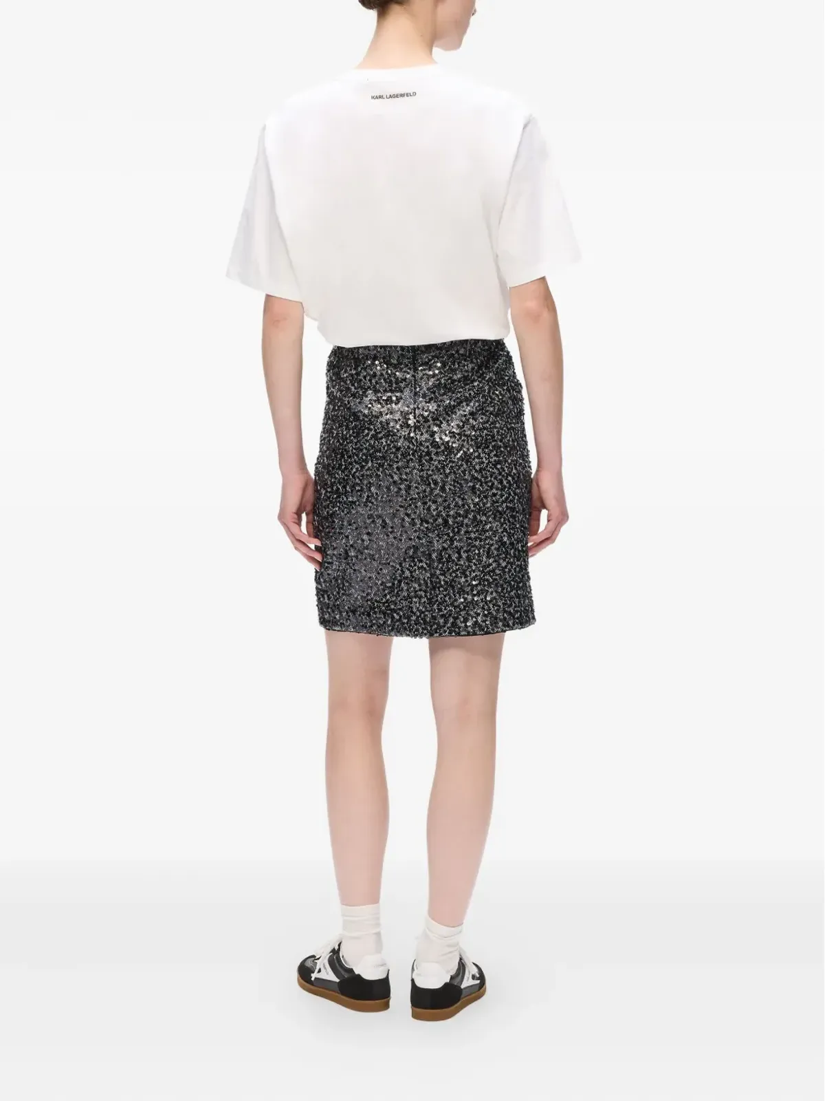 Karl Lagerfeld ヘリンボーン柄スパンコールスカート（ブラック） - 画像3