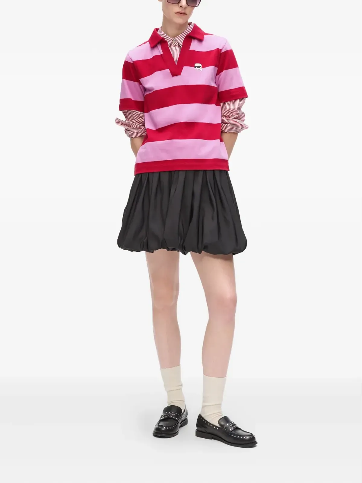 Karl Lagerfeld ストライプ柄 ポロカラーTシャツ - レッド - 画像2