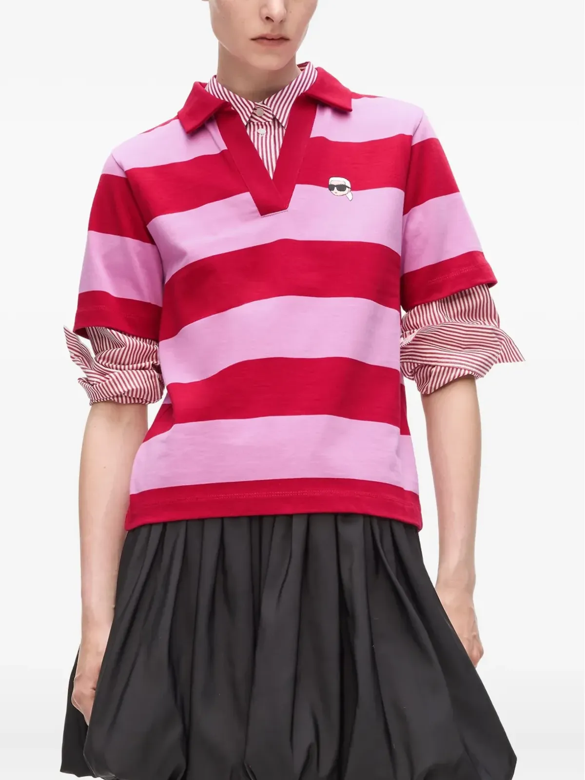 Karl Lagerfeld ストライプ柄 ポロカラーTシャツ - レッド - 画像4